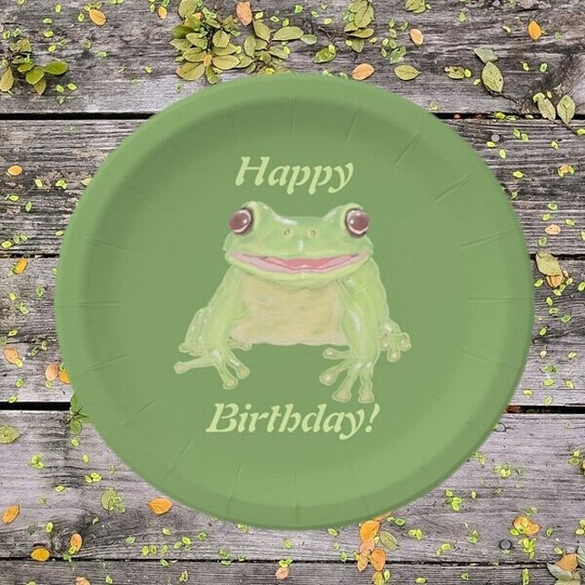 Cute Green Tree Frog - Happy Birthday!  Paper Plates (Creator Uploaded)