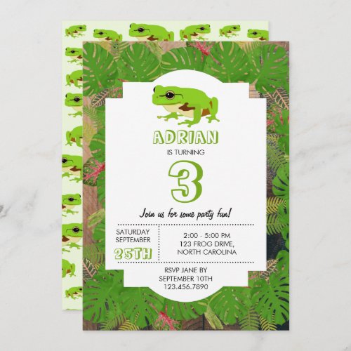 Cute Green Tree Frog Kids Birthday Party  Invitation