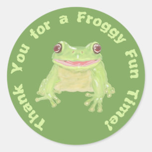 Cute Green Tree Frog - kids birthday Thank You. Classic Round Sticker