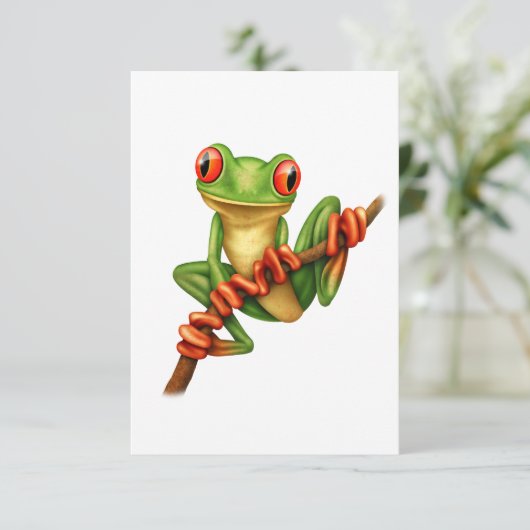 Cute Green Tree Frog on a Branch (Standing Front)