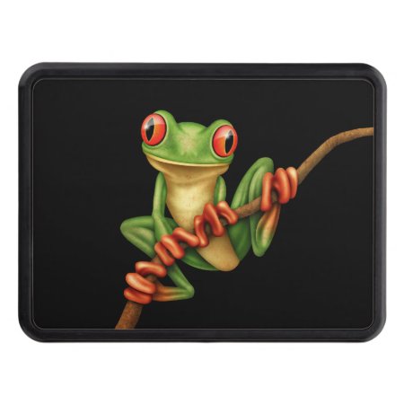 Cute Green Tree Frog On A Branch On Black Hitch Cover