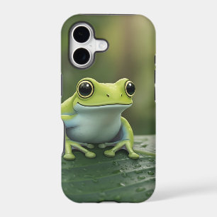 Cute Green Tree Frog on Leaf iPhone 17 Case