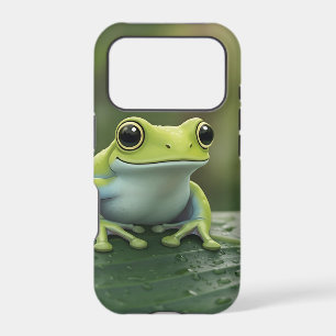 Cute Green Tree Frog on Leaf iPhone 17 Pro Case