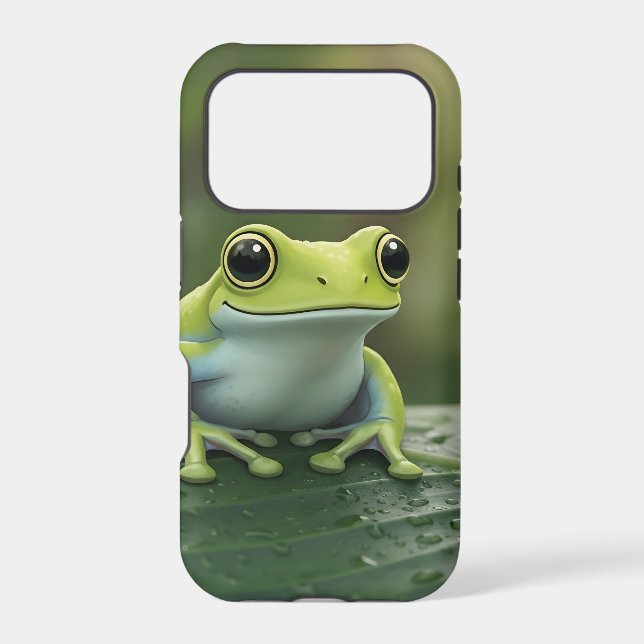 Cute Green Tree Frog on Leaf Iphone Case (Back)