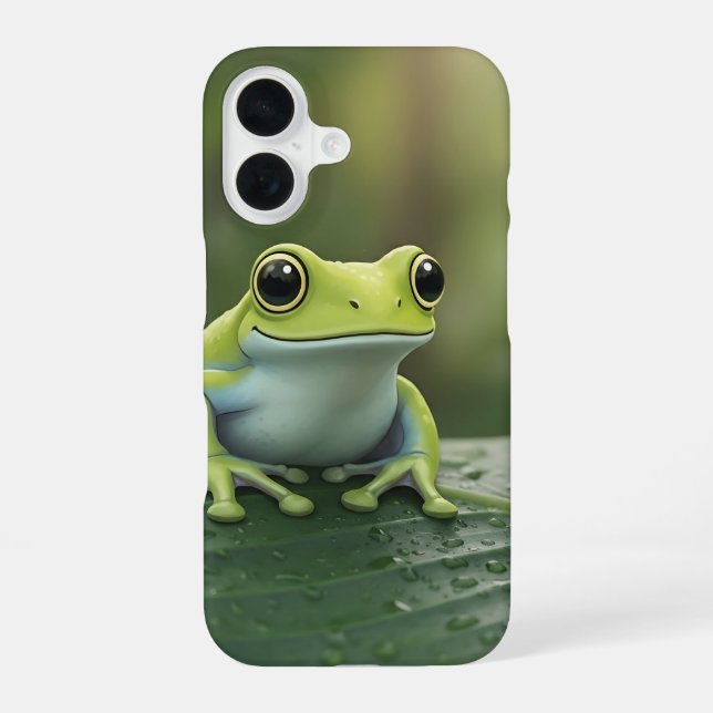Cute Green Tree Frog on Leaf Iphone Case (Back)