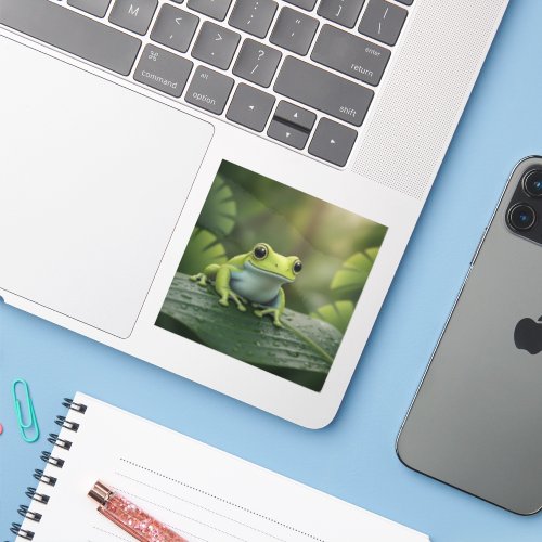 Cute Green Tree Frog on Leaf Sticker