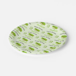 Cute Green Tree Frog Pattern Name Age Birthday Paper Plates