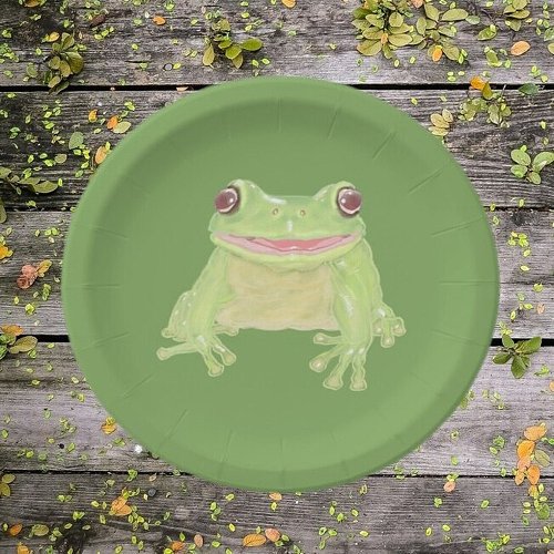 Cute Green Tree Frog _ single transparent  Paper Plates