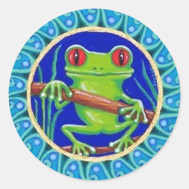 Cute green tree frog sticker by Soozie Wray (Front)