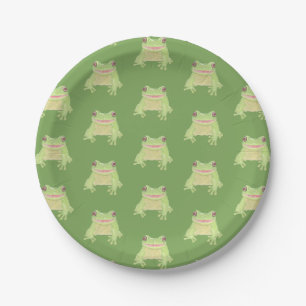 Cute Green Tree Frog - transp pattern. Paper Plates