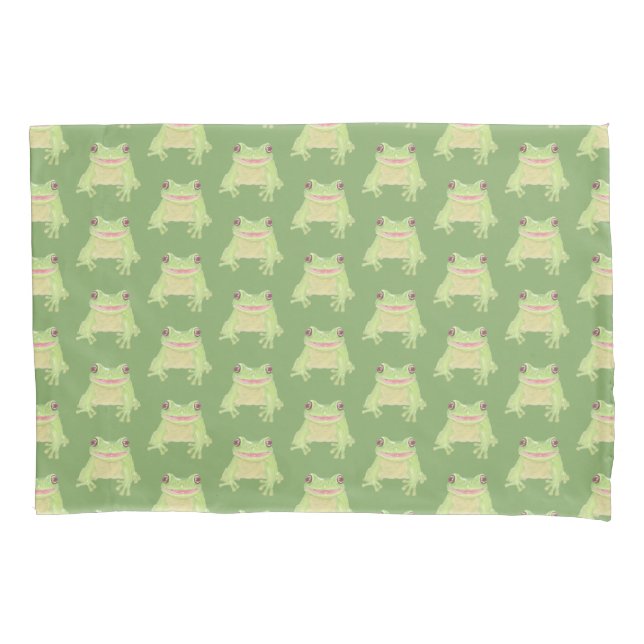 Cute Green Tree Frog - transp pattern.    Pillow Case (Front)