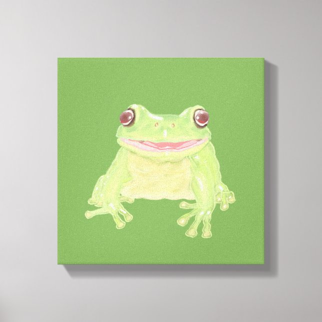 Cute Green Tree Frog - transparent.  Canvas Print (Front)