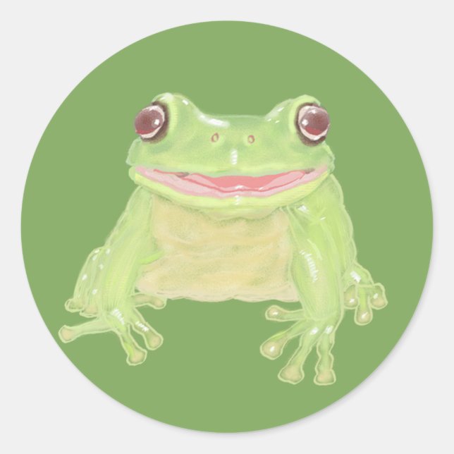 Cute Green Tree Frog - transparent.  Classic Round Sticker (Front)