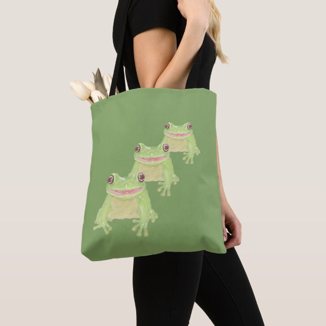 Cute Green Tree Frog - transparent.   Tote Bag (Close Up)