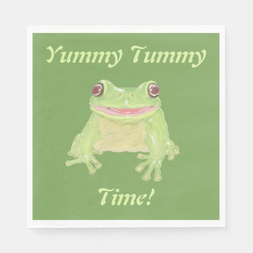 Cute Green Tree Frog _ Yummy Tummy Time party Napkins