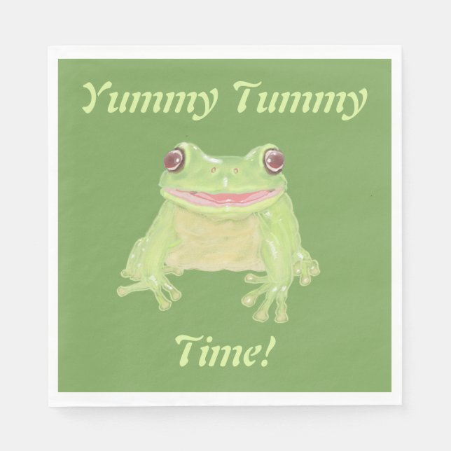 Cute Green Tree Frog - Yummy Tummy Time! party. Napkins (Front)