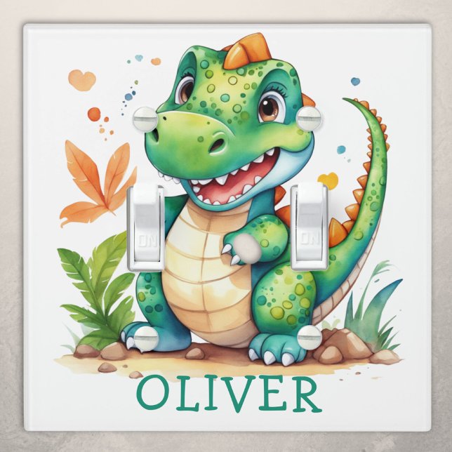 Cute Green Trex Dinosaur Light Switch Cover (Creator Uploaded)