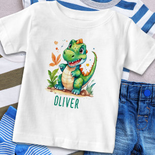 Cute Green Trex Dinosaur Personalized Baby T-Shirt