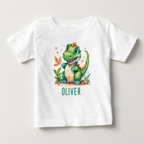 Cute Green Trex Dinosaur Personalized Baby T_Shirt