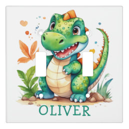 Cute Green Trex Dinosaur Personalized Light Switch Cover