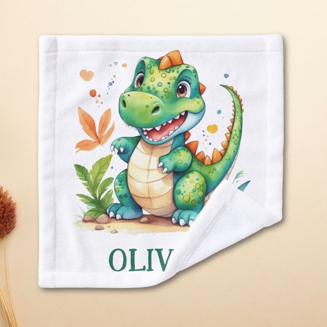 Cute Green Trex Dinosaur Personalized Wash Cloth (Creator Uploaded)