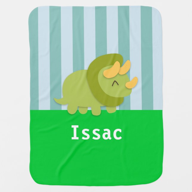 Cute Green triceratops Baby Boy Blanket (Front)