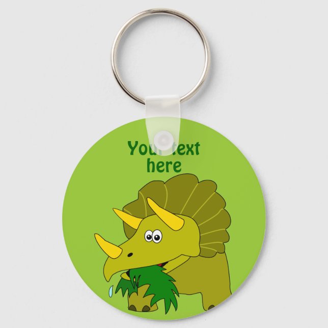 Cute Green Triceratops Cartoon Dinosaur Keychain (Front)