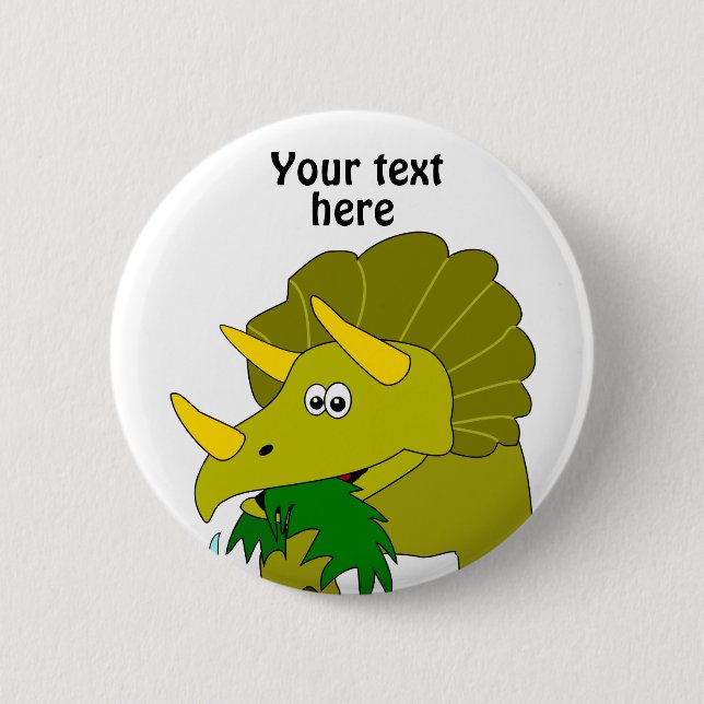 Cute Green Triceratops Cartoon Dinosaur Pinback Button (Front)