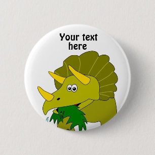 Cute Green Triceratops Cartoon Dinosaur Pinback Button