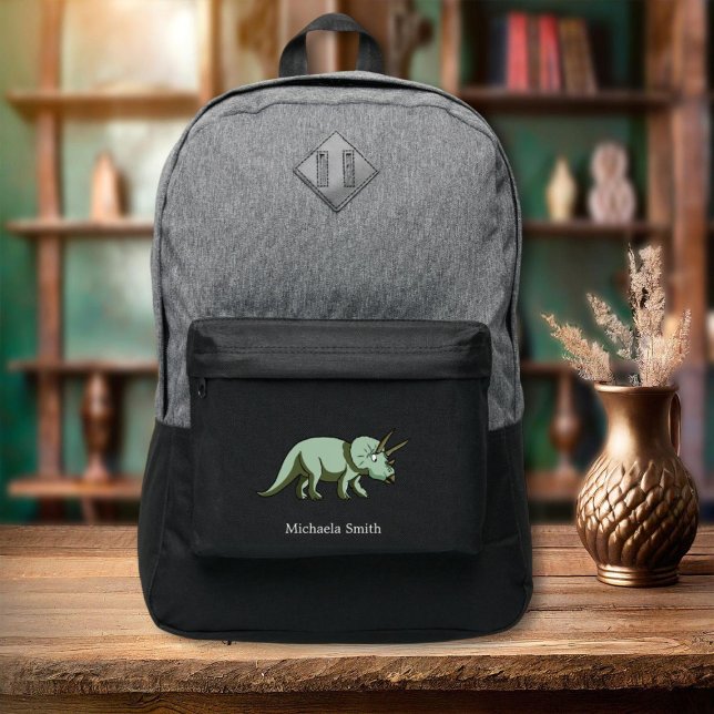 Cute Green Triceratops Cartoon Personalized Port Authority® Backpack (Creator Uploaded)