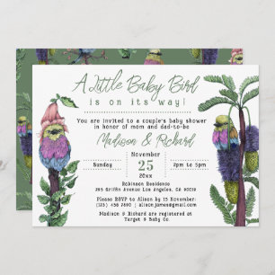 Cute Green Tropical Birds Couple's Baby Shower Invitation