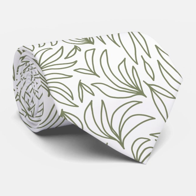 cute green tropical leaf pattern  neck tie (Rolled)