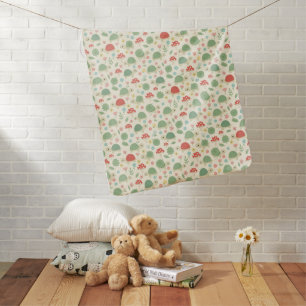 Cute Green Turtle and Mushroom Baby Blanket