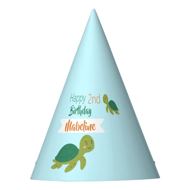 Cute Green Turtle Blue Sea Birthday Party Hat (Front)