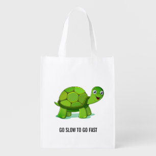 Cute green turtle & calligraphy grocery bag