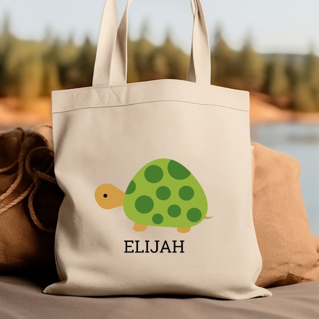 Cute Green Turtle Kids' Personalized Tote Bag (Creator Uploaded)