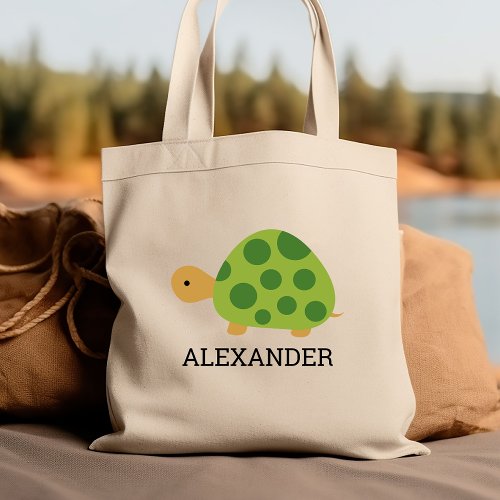 Cute Green Turtle Kids Personalized Tote Bag