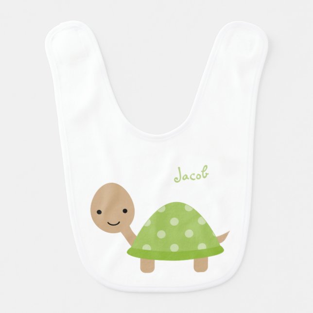 Cute Green Turtle Personalized Bib (Front)