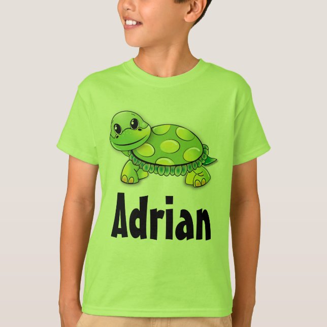 Cute Green Turtle Personalized Childs Shirt Adrian (Front)