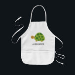 Cute Green Turtle Personalized Kids' Apron<br><div class="desc">This kids' apron for animal lovers features a cute green turtle illustration. Personalize it with your child's name in black letters. Makes a great apron for boys or girls!</div>