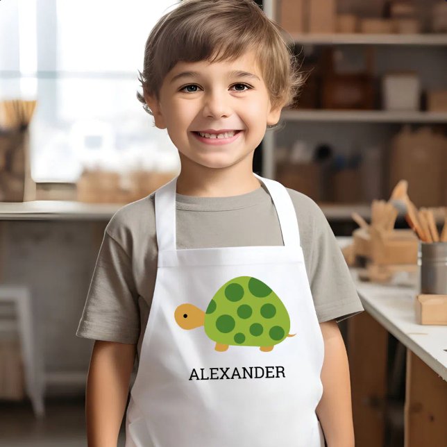 Cute Green Turtle Personalized Kids' Apron (Creator Uploaded)