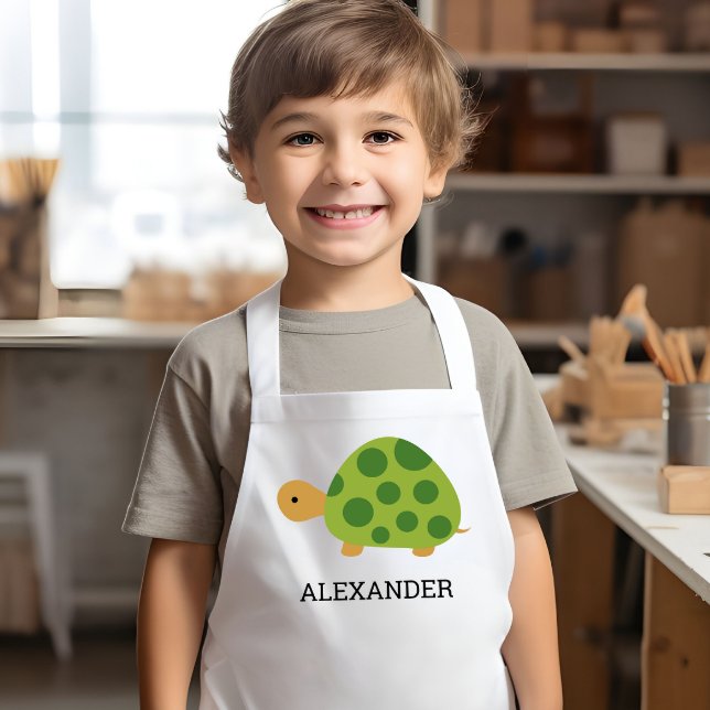 Cute Green Turtle Personalized Kids' Apron (Creator Uploaded)