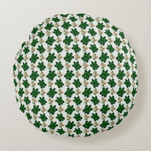 Cute Green Turtle Seamless Pattern   turtle  Round Pillow
