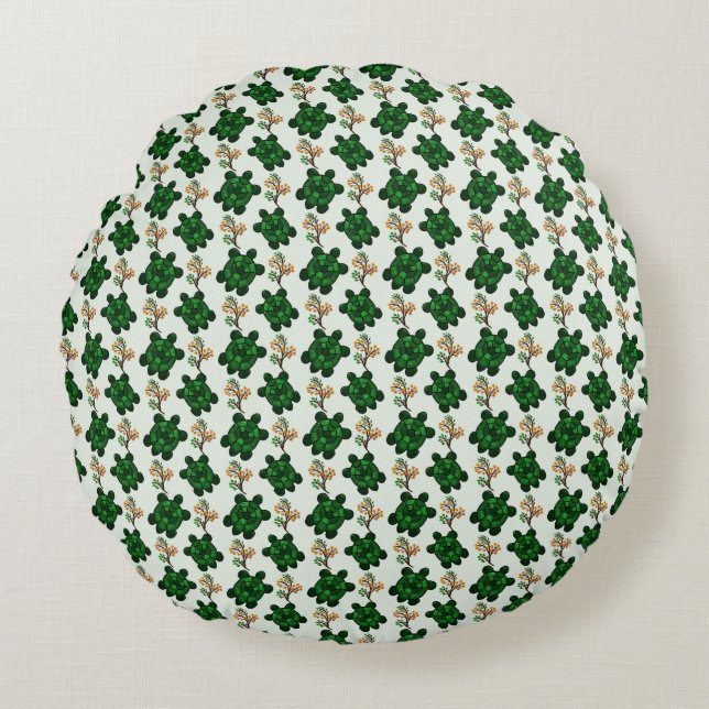 Cute Green Turtle Seamless Pattern | turtle  Round Pillow (Front)