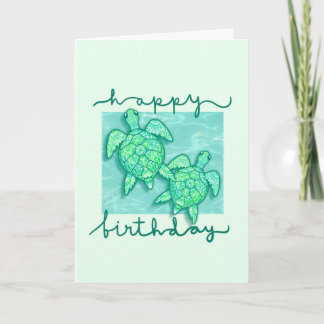 Cute Green Turtles Happy Birthday Card