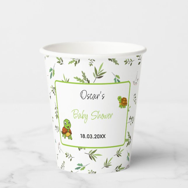 Cute green turtles two pattern leaves paper cups (Front)