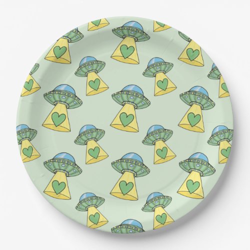 Cute Green UFO Pattern Paper Plates