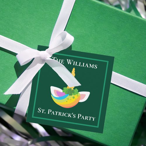 Cute Green Unicorn Custom St Patricks Day Party Favor Tags