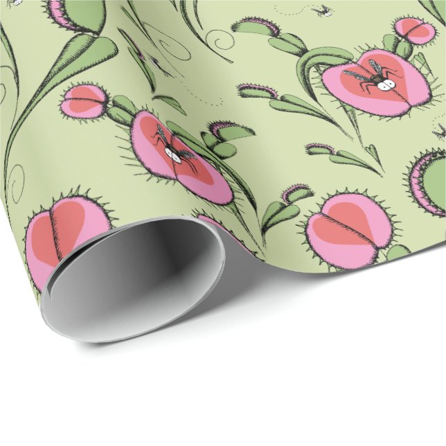 Cute Green Venus Flytrap Stuck on Your Love Wrapping Paper (Roll Corner)