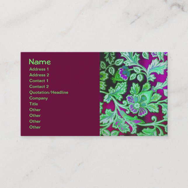 Cute Green Vintage Floral Pattern Business Card (Front)